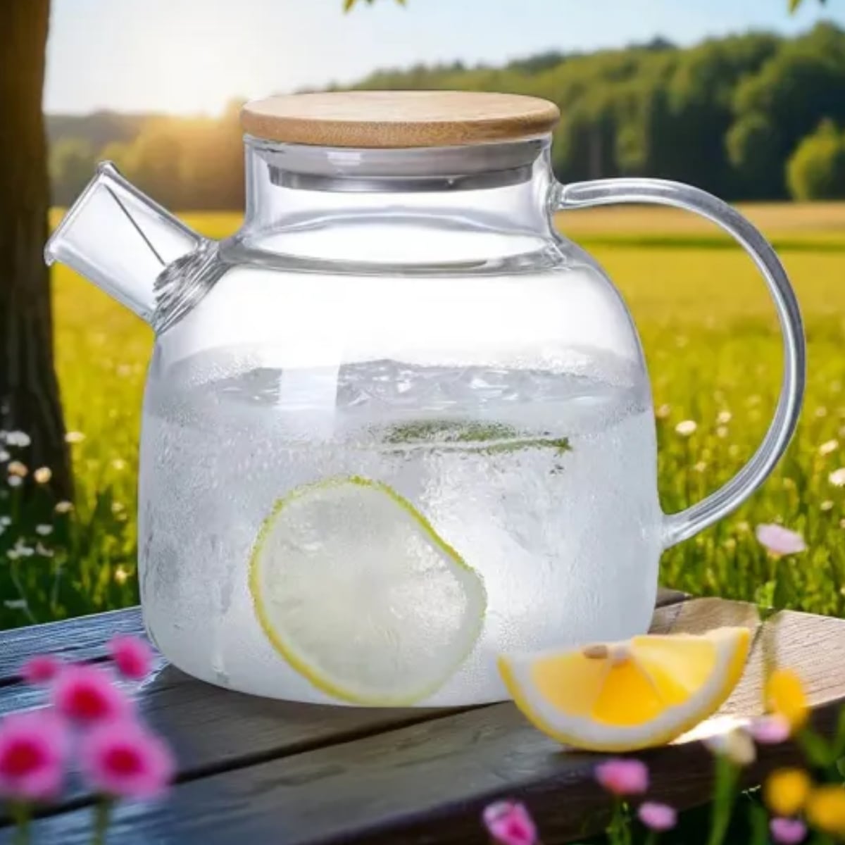 Szklany dzbanek do herbaty i naparów ziołowych z sitkiem i pokrywką 1,5 l Tragar