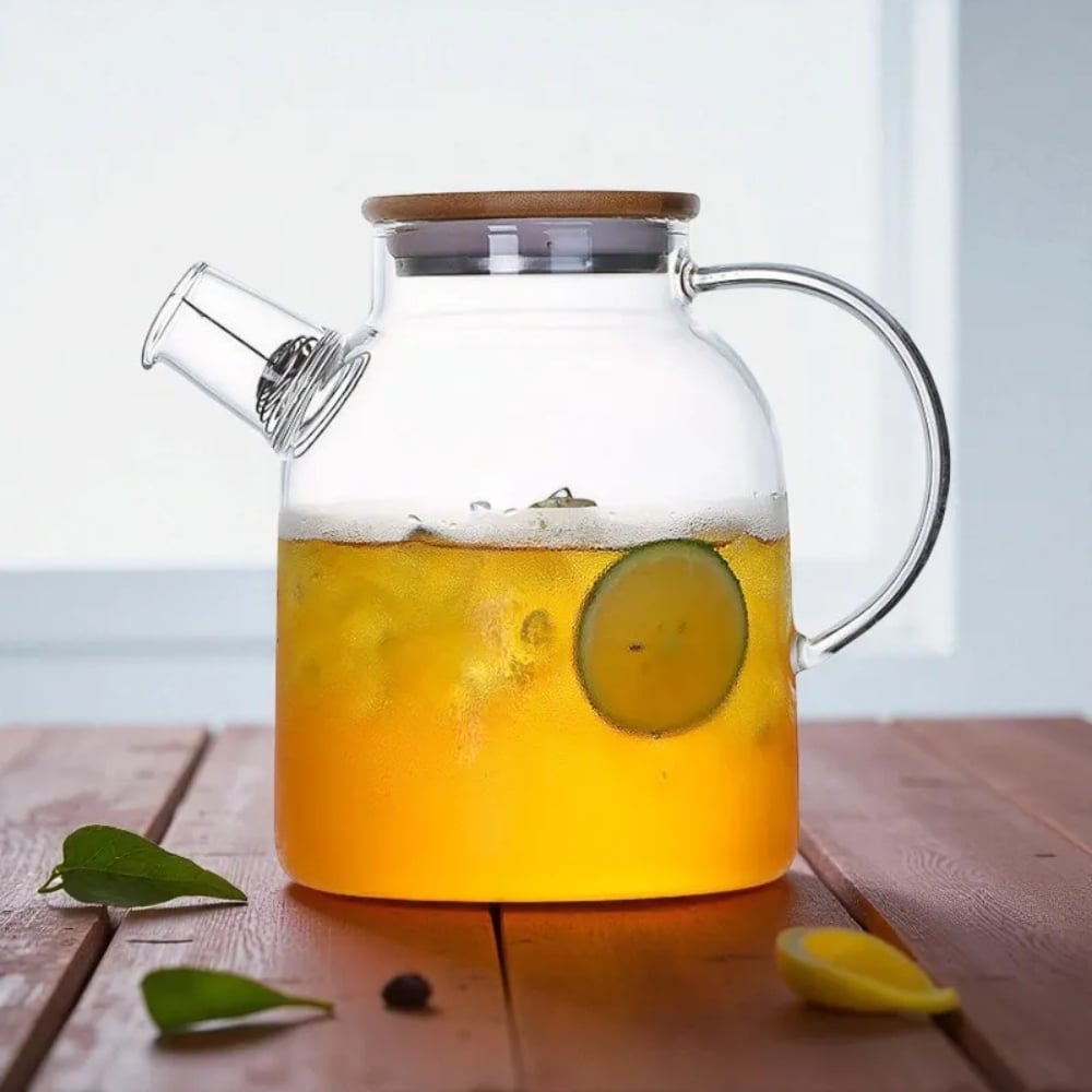 Szklany dzbanek do herbaty i naparów ziołowych z sitkiem i pokrywką 1,8 l Tragar