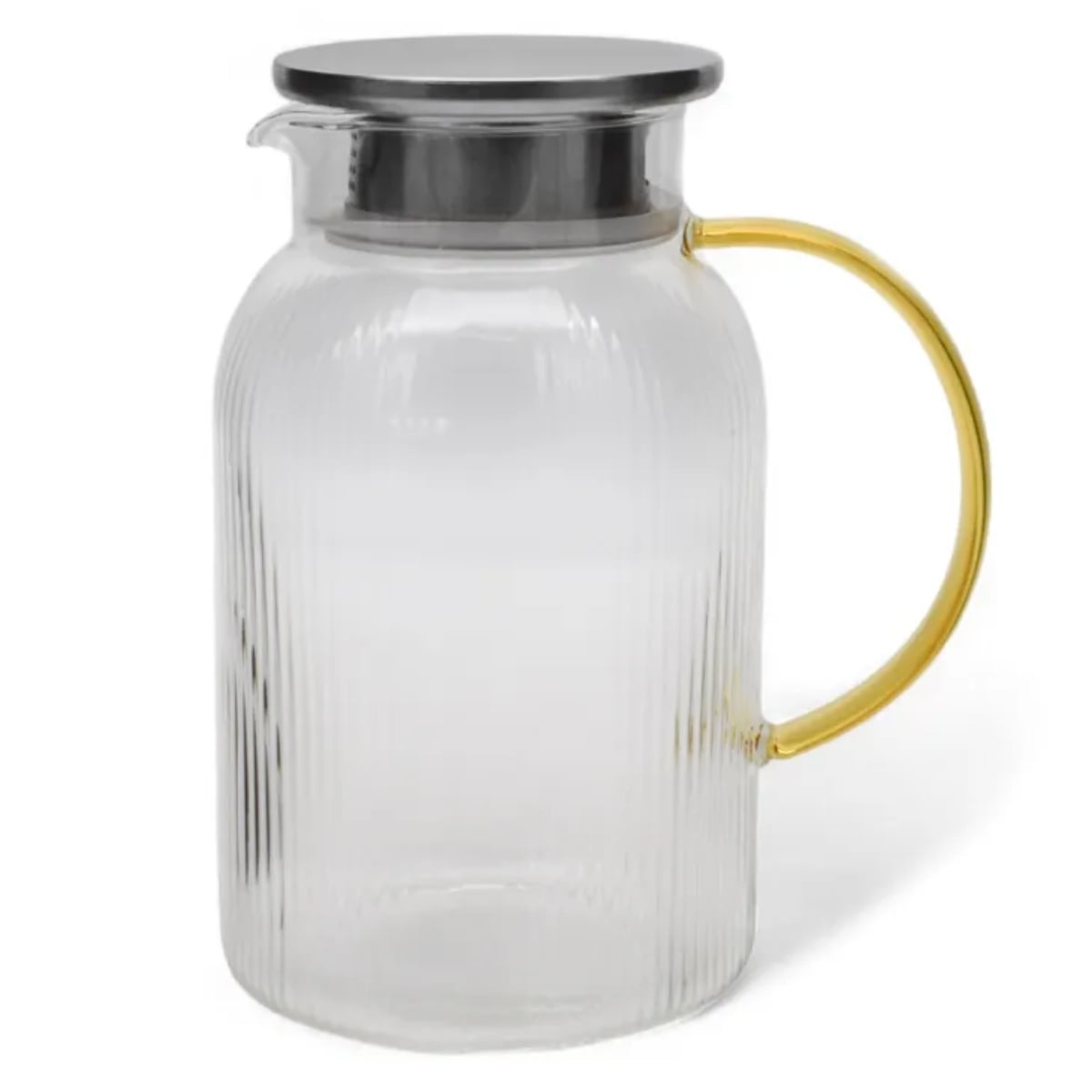 Szklany dzbanek do napojów 1,5 l z metalową pokrywką I złotą rączką tragar