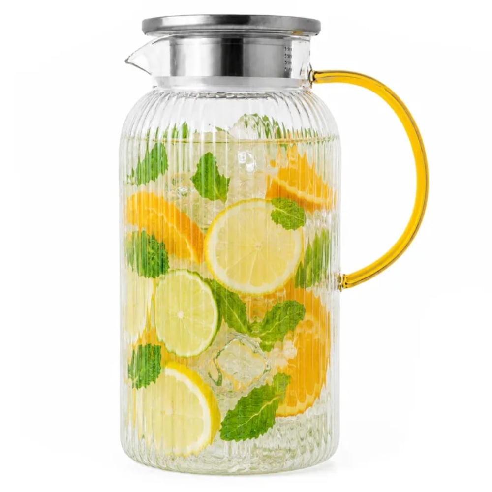 Dzbanek szklany 1800 ml z pokrywką i sitkiem ryflowany uniwersalny do lemoniady soku i kompotu Tragar