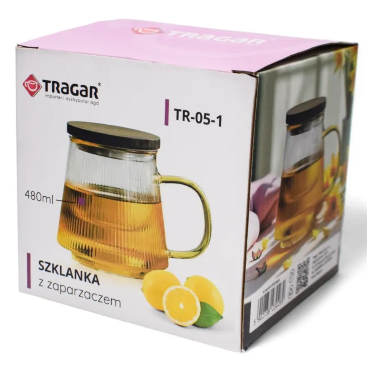 Szklanka z zaparzaczem do herbaty i naparów ziołowych z pokrywką 480 ml Tragar