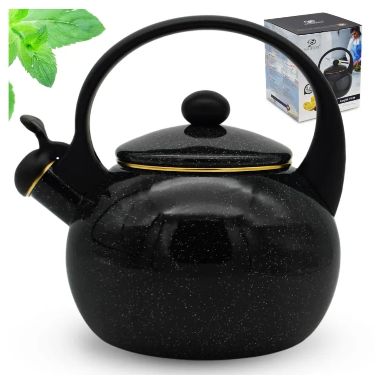 Czajnik tradycyjny z gwizdkiem emaliowany 2.2 L czarny sky Meyerhoff