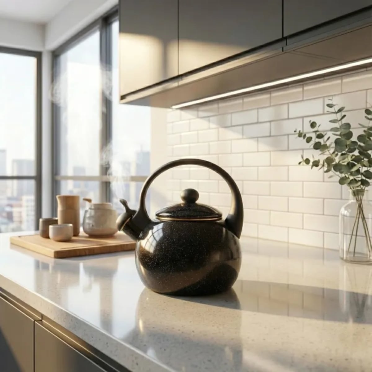 Czajnik tradycyjny z gwizdkiem emaliowany 2.2 L czarny sky Meyerhoff