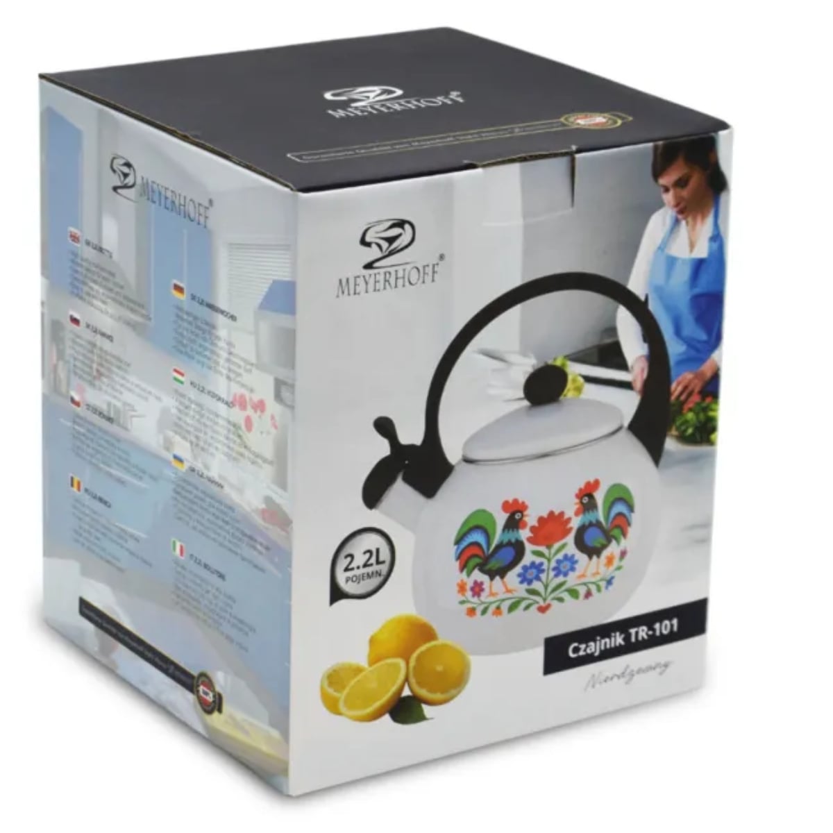 Czajnik tradycyjny z gwizdkiem emaliowany 2.2 L biały folk Tragar