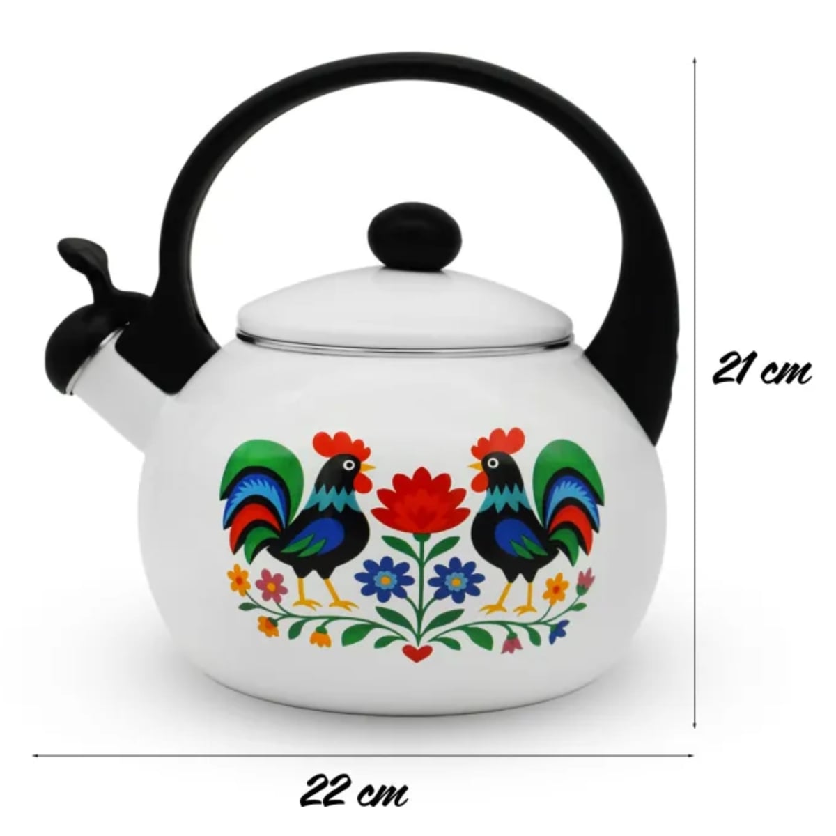 Czajnik tradycyjny z gwizdkiem emaliowany 2.2 L biały folk Tragar