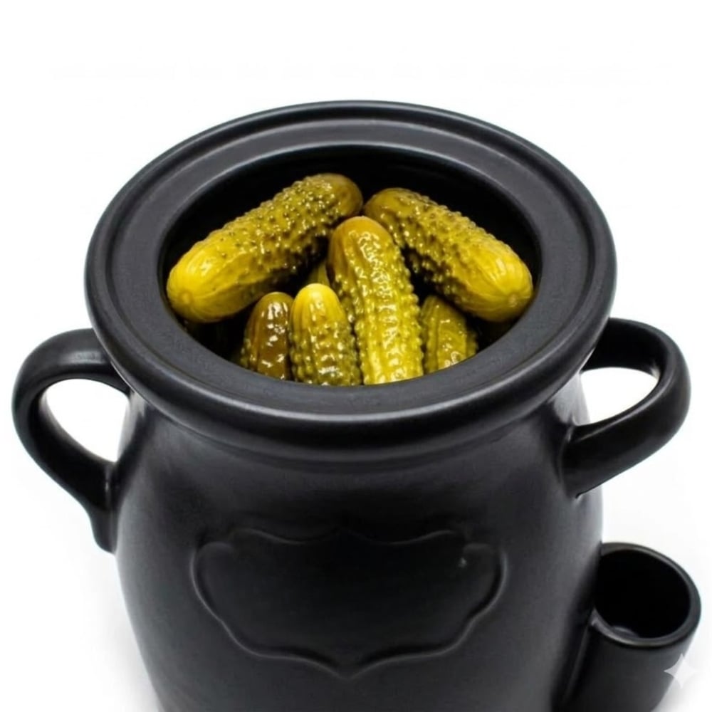 Beczka kamionkowa do kiszenia 3.5L czarny pojemnik na ogórki kiszonki ze szczypcami Tragar