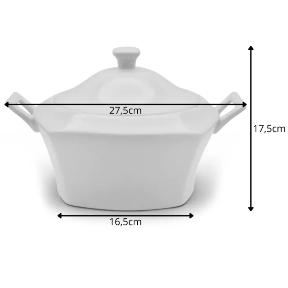 Waza porcelanowa z pokrywką biała do zup 2.7 L kwadratowa TRAGAR