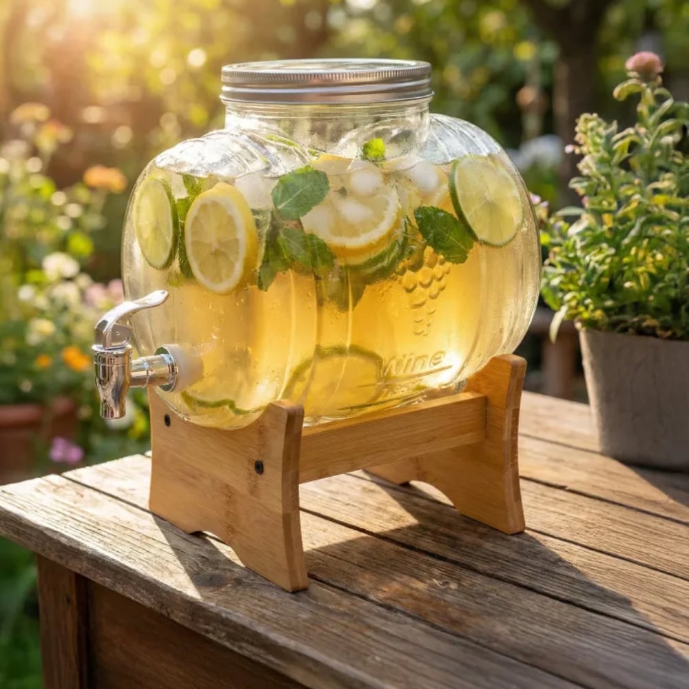 Beczka szklana słój z kranikiem 3 L ze stojakiem do whisky lemoniady napojów wody Tragar