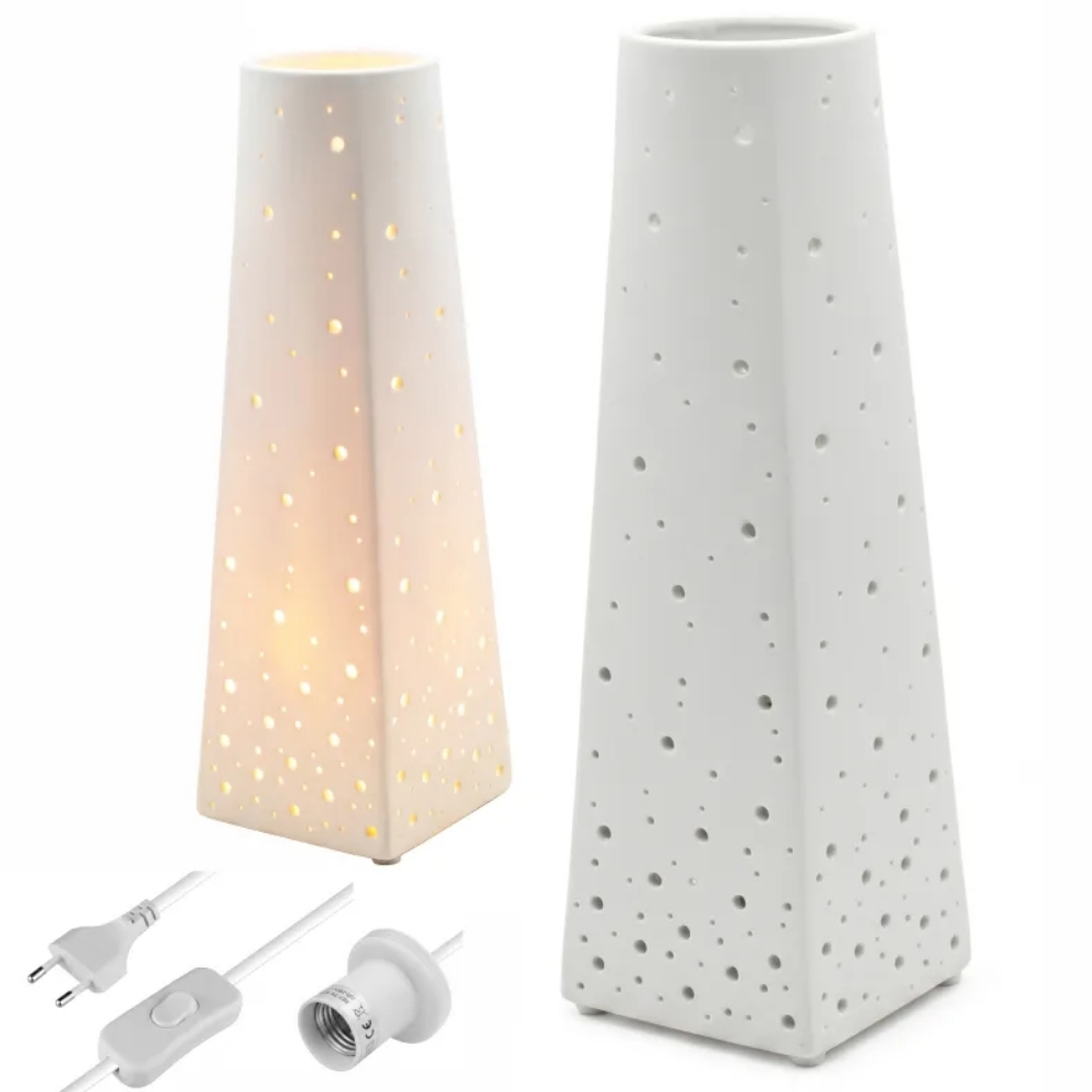 Lampka nocna ceramiczna 28CM porcelana ozdoba biała nowoczesna Tragar