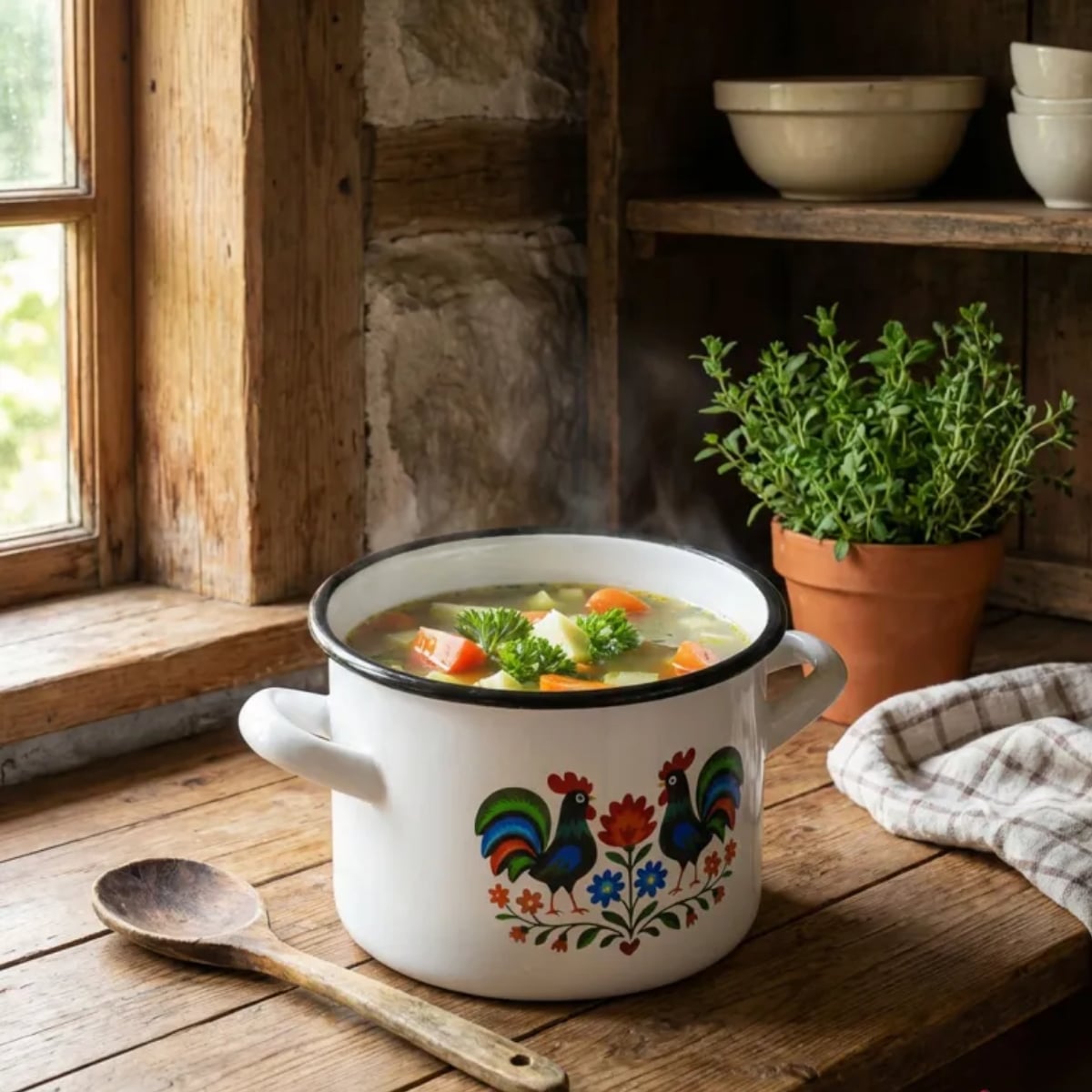 Garnek tradycyjny emaliowany 22 cm z uchwytami stalowy biały Folk 6L Tragar