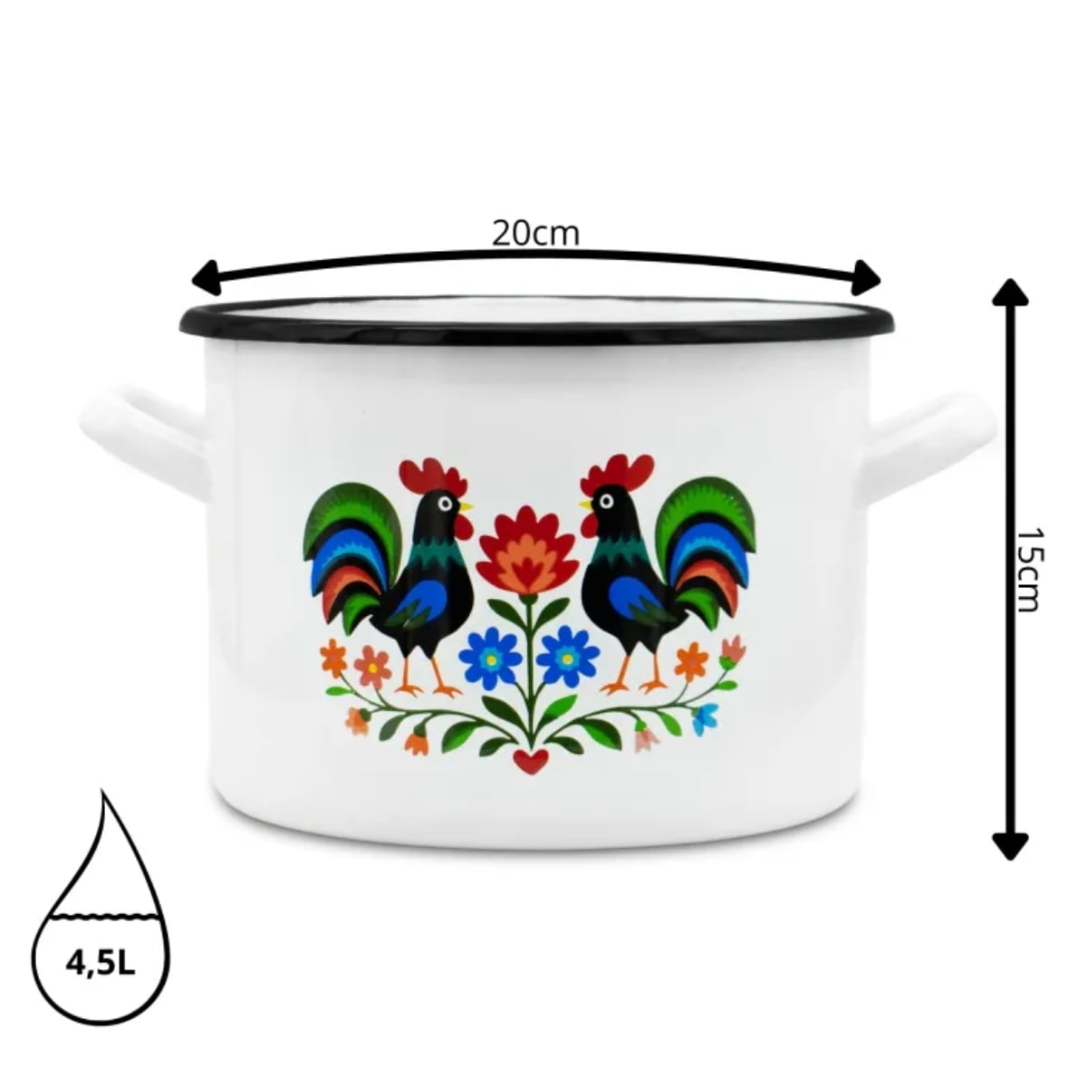 Garnek tradycyjny emaliowany 20 cm z uchwytami stalowy biały Folk 4,5 l Tragar