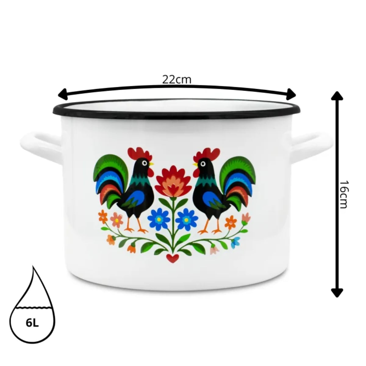 Garnek tradycyjny emaliowany 22 cm z uchwytami stalowy biały Folk 6L Tragar