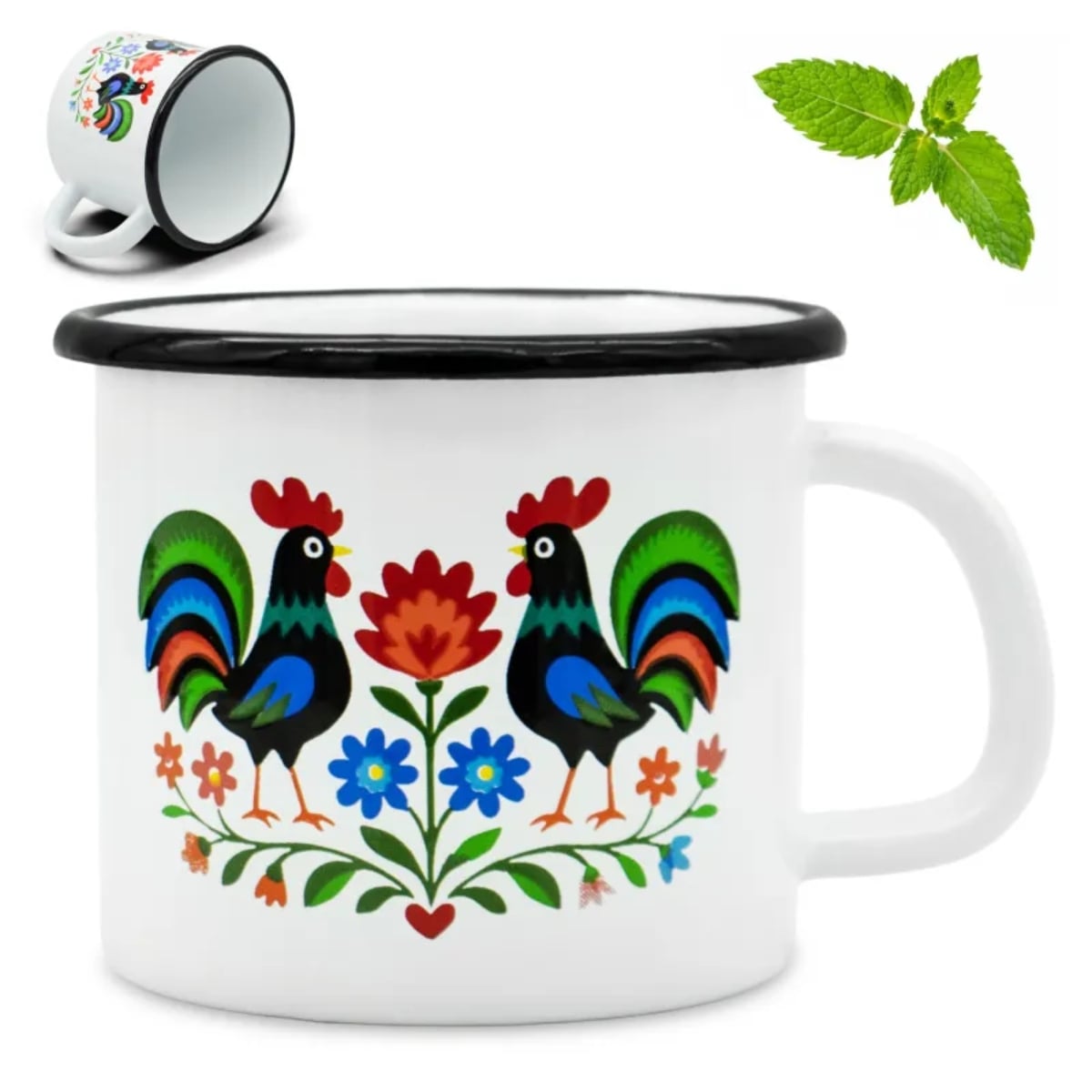 Kubek emaliowany 1200 ml do kawy herbaty biały stal retro Tragar