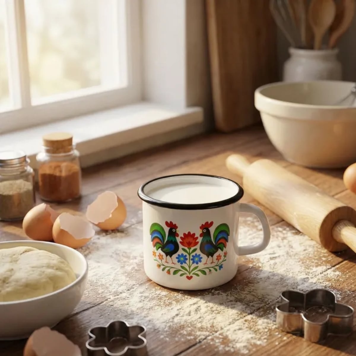 Kubek emaliowany 1200 ml do kawy herbaty biały stal retro Tragar