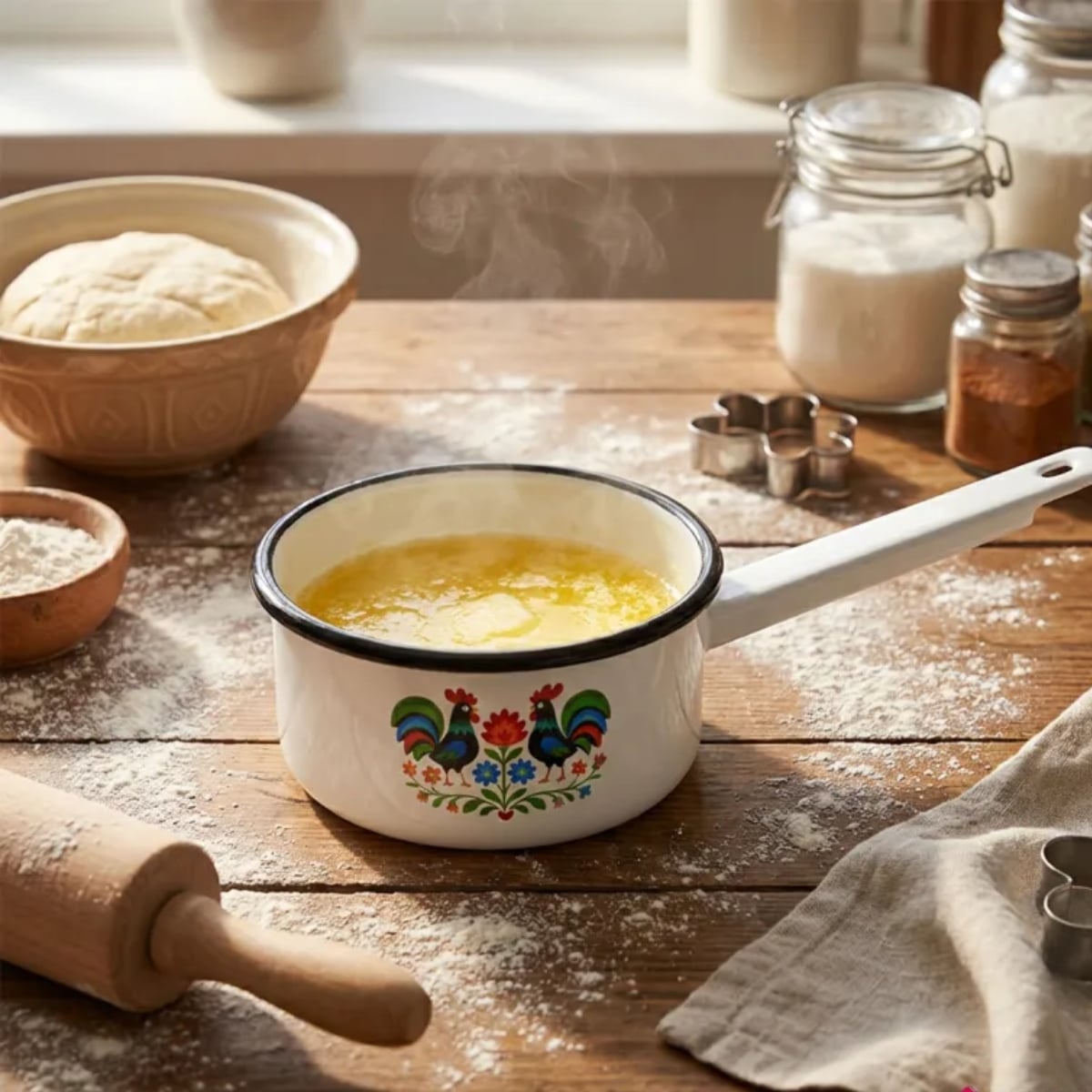 Rondel tradycyjny emaliowany 16 cm z uchwytem stalowy biały Folk 1,5 l Tragar