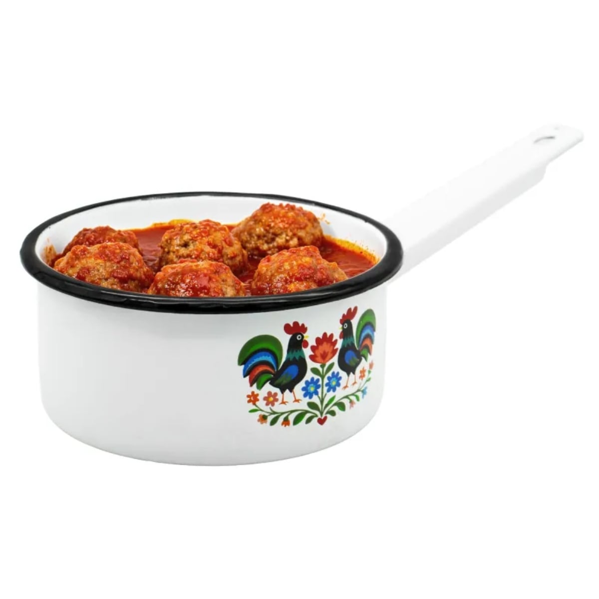 Rondel tradycyjny emaliowany 16 cm z uchwytem stalowy biały Folk 1,5 l Tragar