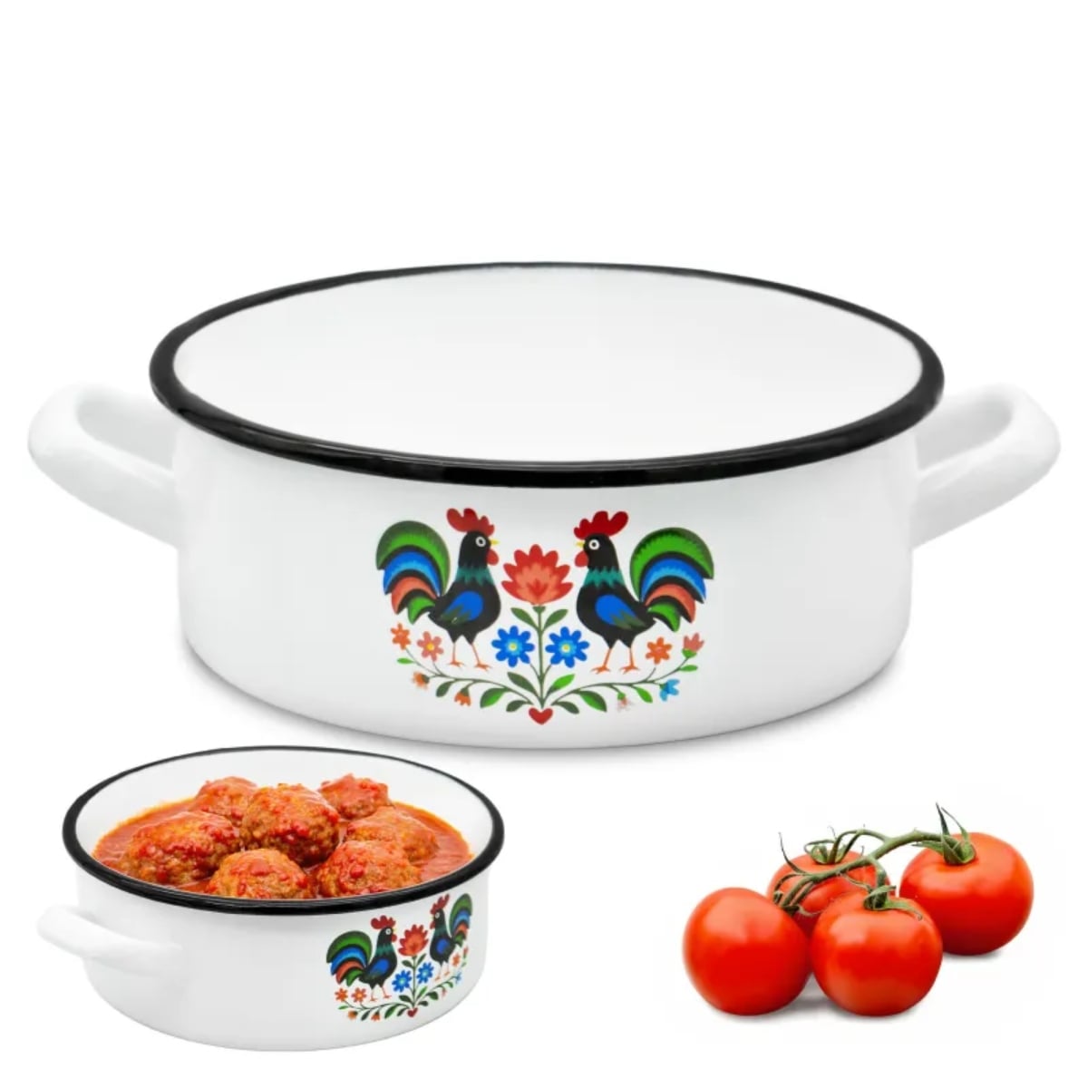 Rondel tradycyjny emaliowany 18 cm z uchwytami stalowy biały Folk 1,8 l Tragar