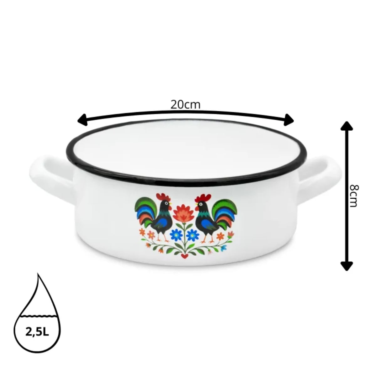 Rondel tradycyjny emaliowany 20 cm z uchwytami stalowy biały Folk 2,5 l Tragar