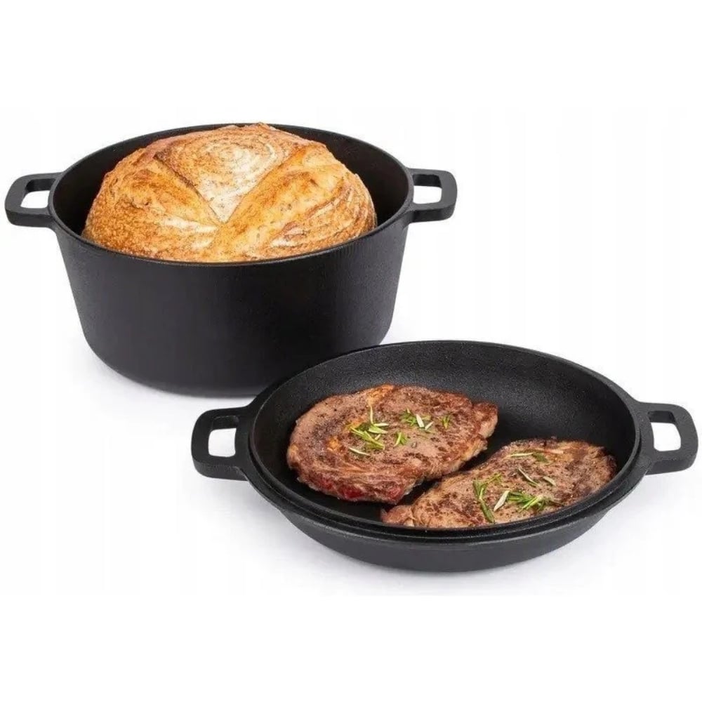 Garnek żeliwny  24 cm brytfanna 2w1 okrągła 3.5L ciężki na indukcję gaz Krisberg KR 7701