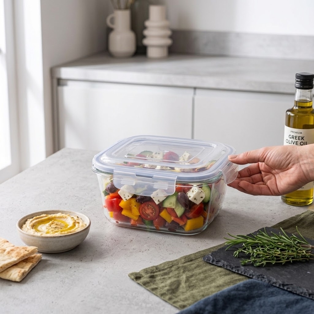 Pojemnik 1200 ml na żywność jedzenie pudełko z pokrywką lunchbox kwadratowy hermetyczny MGHome