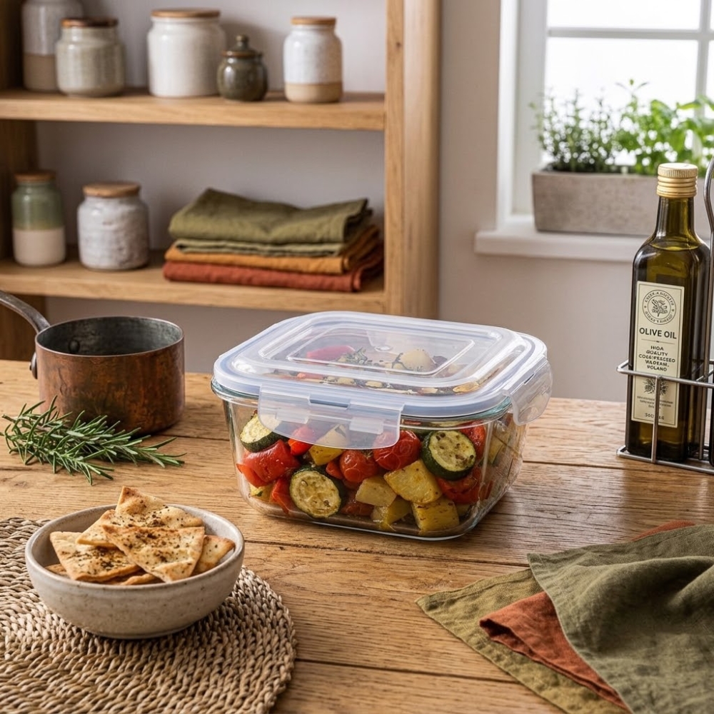 Pojemnik 1200 ml na żywność jedzenie pudełko z pokrywką lunchbox kwadratowy hermetyczny MGHome