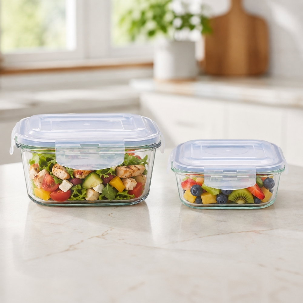 Zestaw pojemników 800/300 ml na żywność jedzenie pudełka z pokrywką lunchbox kwadratowe hermetyczne Cucinia MG Home