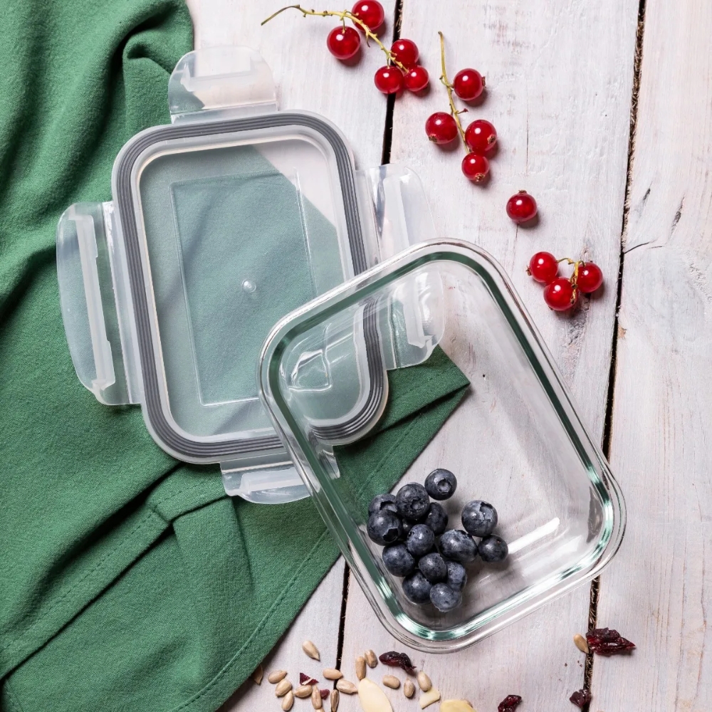 Szklany pojemnik 650 ml na żywność jedzenie Altom Design Fresh pudełko z pokrywką lunchbox prostokątny hermetyczny