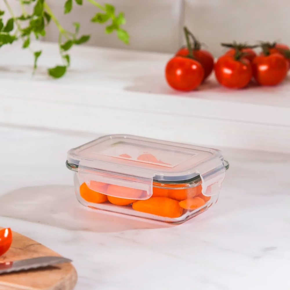 Szklany pojemnik 650 ml na żywność jedzenie Altom Design Fresh pudełko z pokrywką lunchbox prostokątny hermetyczny