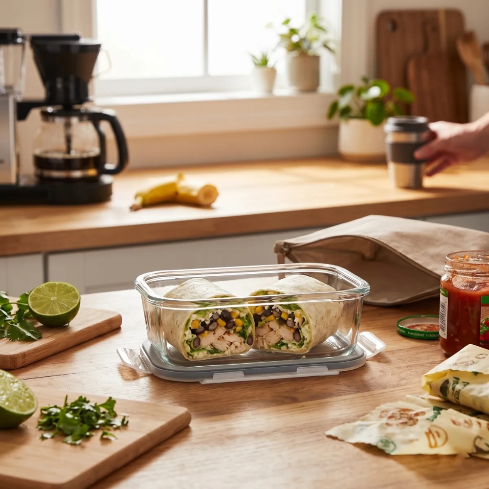 Szklany pojemnik 650 ml na żywność jedzenie Altom Design Fresh pudełko z pokrywką lunchbox prostokątny hermetyczny