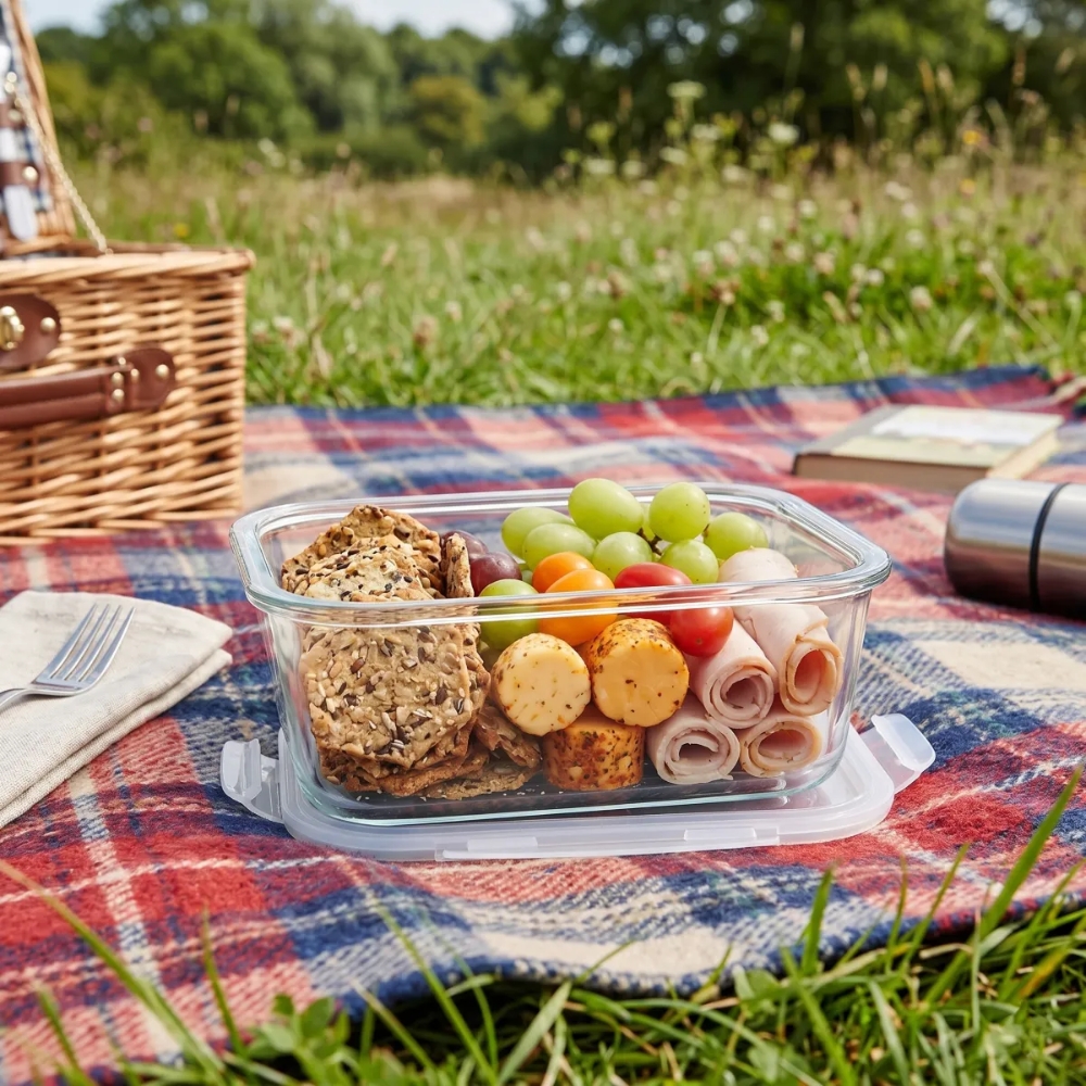 Szklany pojemnik 1100 ml na żywność jedzenie Altom Design Fresh pudełko z pokrywką lunchbox kwadratowy hermetyczny