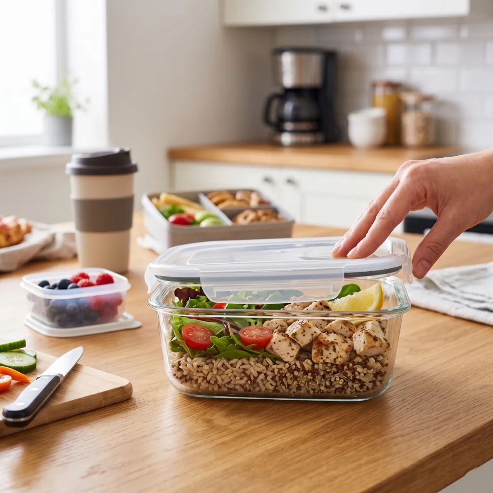 Szklany pojemnik 1100 ml na żywność jedzenie Altom Design Fresh pudełko z pokrywką lunchbox kwadratowy hermetyczny
