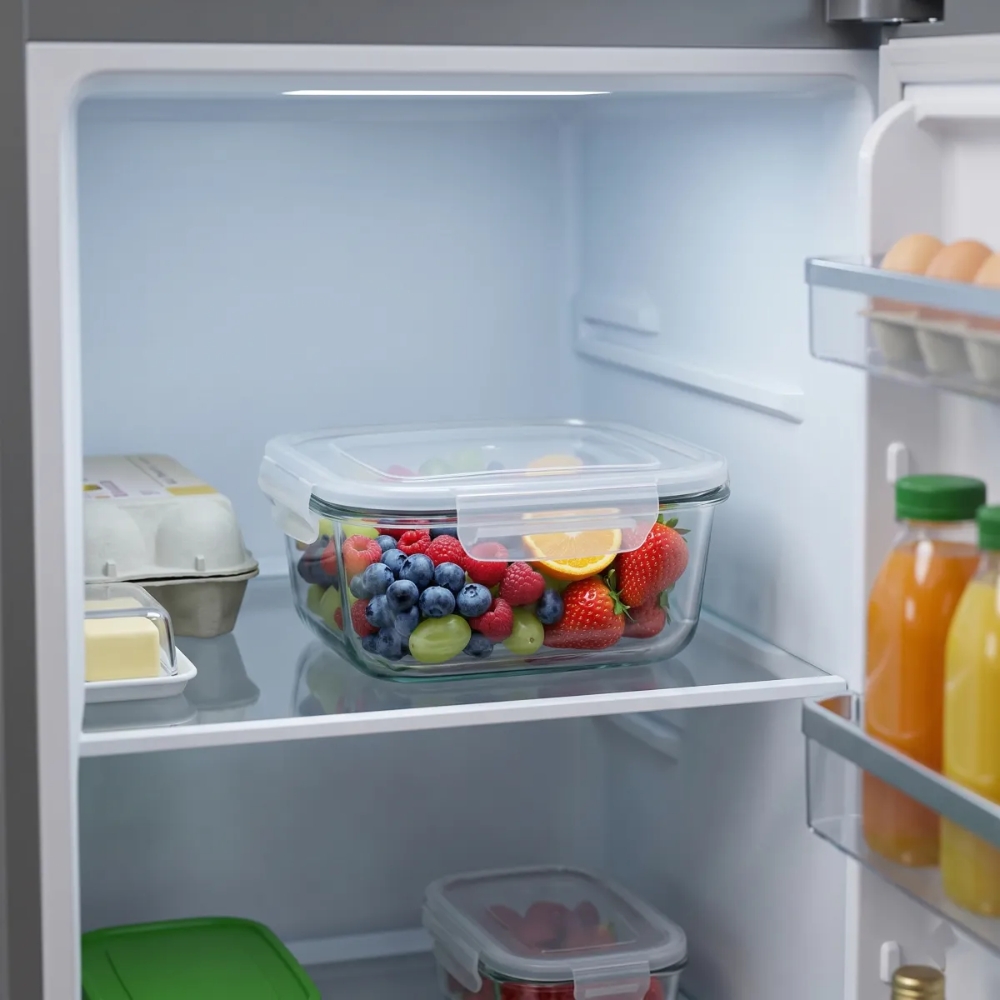 Szklany pojemnik 1100 ml na żywność jedzenie Altom Design Fresh pudełko z pokrywką lunchbox kwadratowy hermetyczny