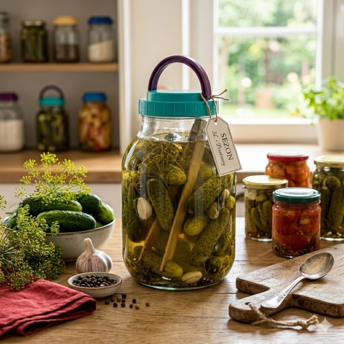 Słoik szklany na przetwory 3 litry z plastikową zakrętką i szczypcami Altom Design