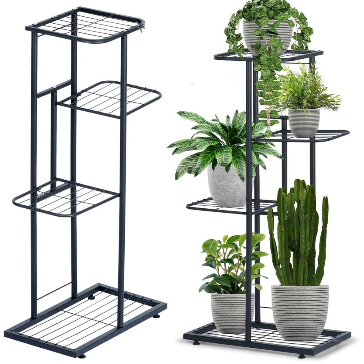 Kwietnik metalowy 80 cm czarny 4-poziomowy stojak na kwiaty i dekoracje Vilde