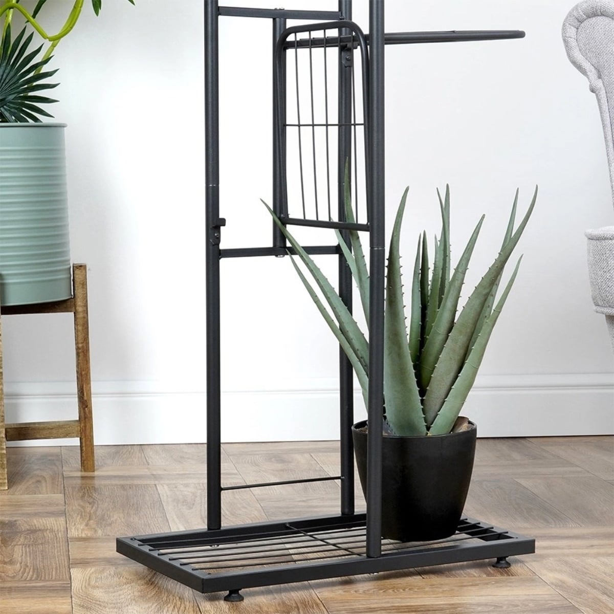 Kwietnik metalowy 80 cm czarny 4-poziomowy stojak na kwiaty i dekoracje Vilde