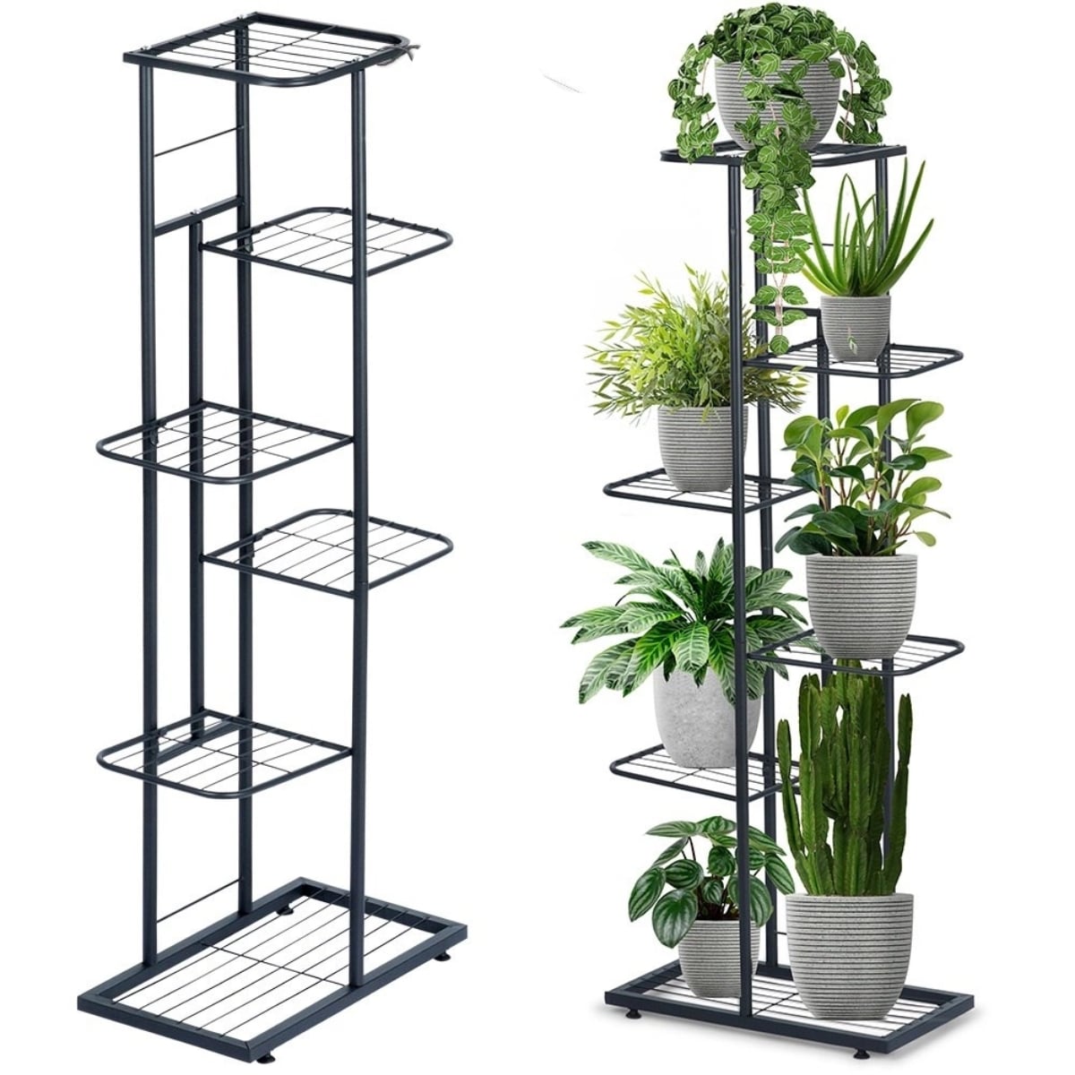 Kwietnik metalowy 106 cm czarny 6-poziomowy stojak na kwiaty i dekoracje Vilde