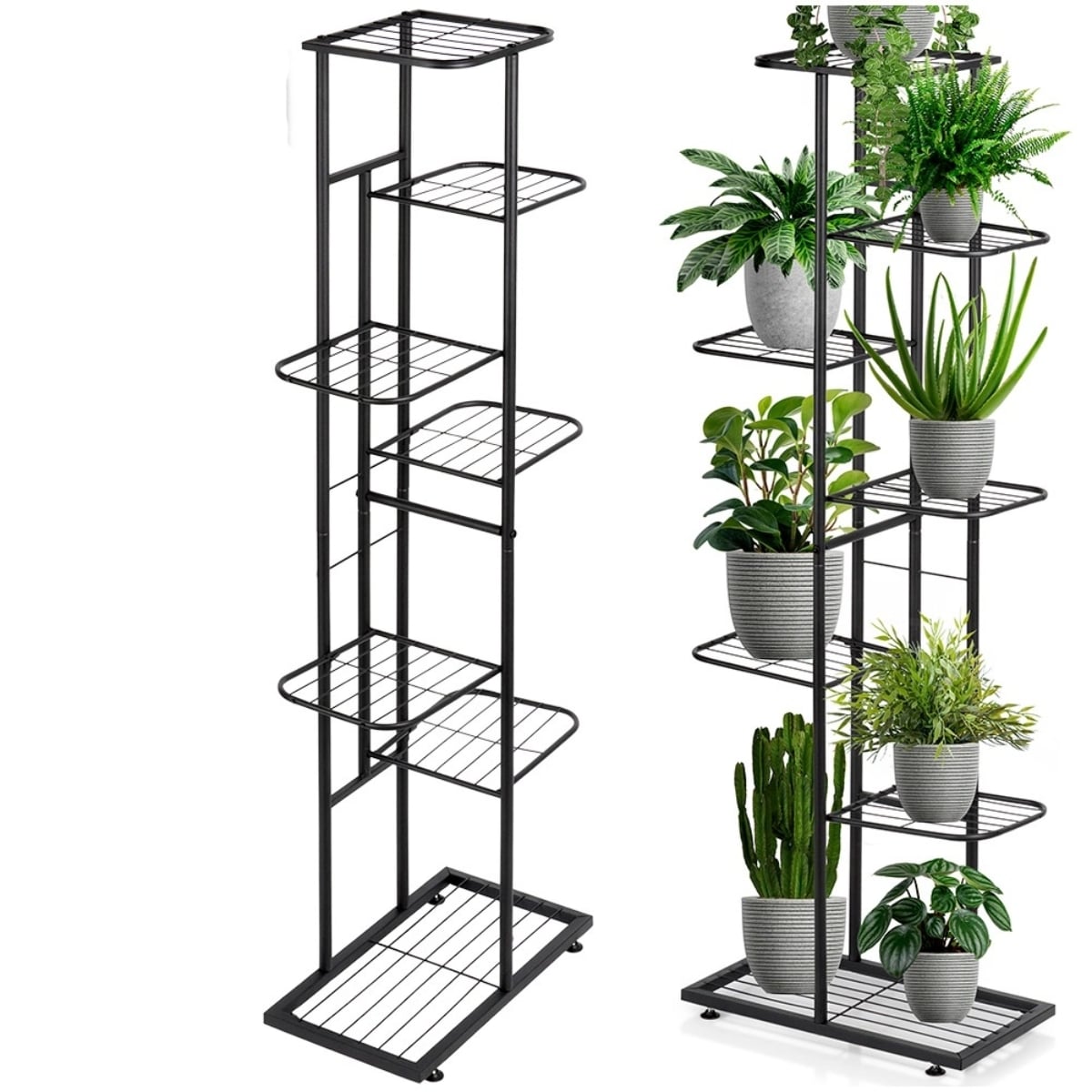 Kwietnik metalowy 126 cm czarny 7-poziomowy stojak na kwiaty i dekoracje Vilde