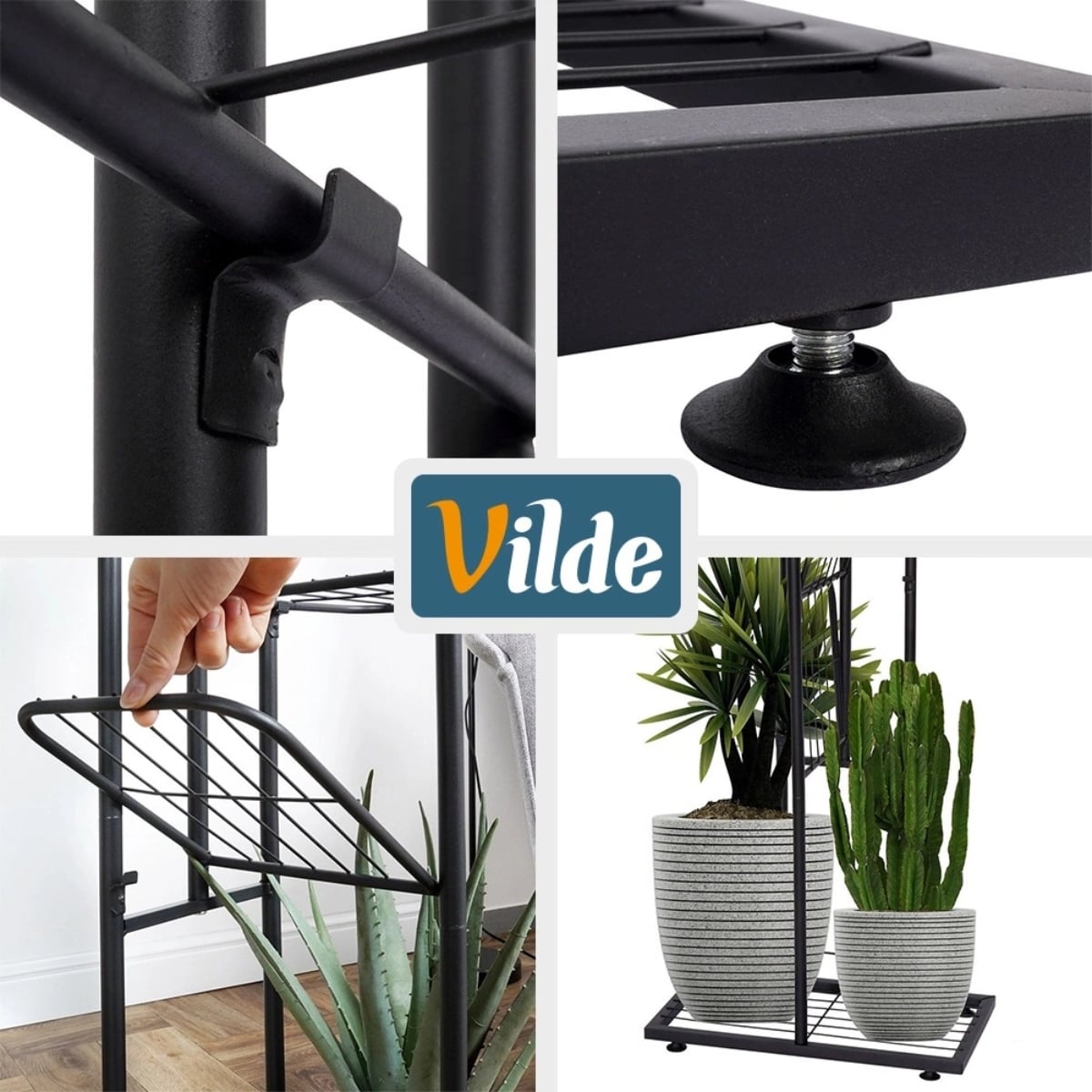 Kwietnik metalowy 126 cm czarny 7-poziomowy stojak na kwiaty i dekoracje Vilde