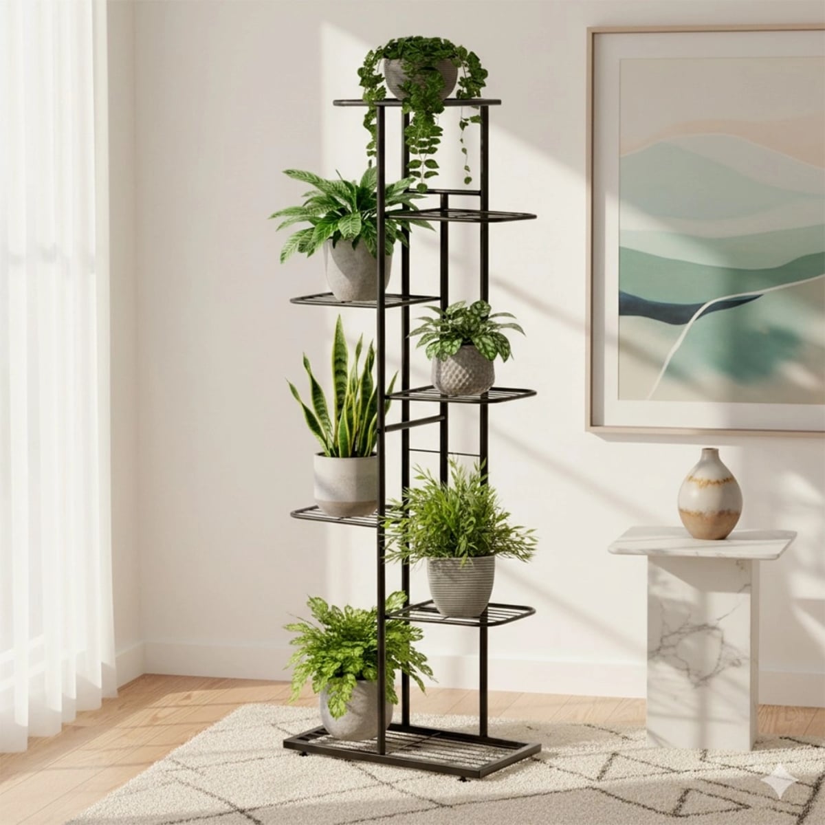 Kwietnik metalowy 126 cm czarny 7-poziomowy stojak na kwiaty i dekoracje Vilde