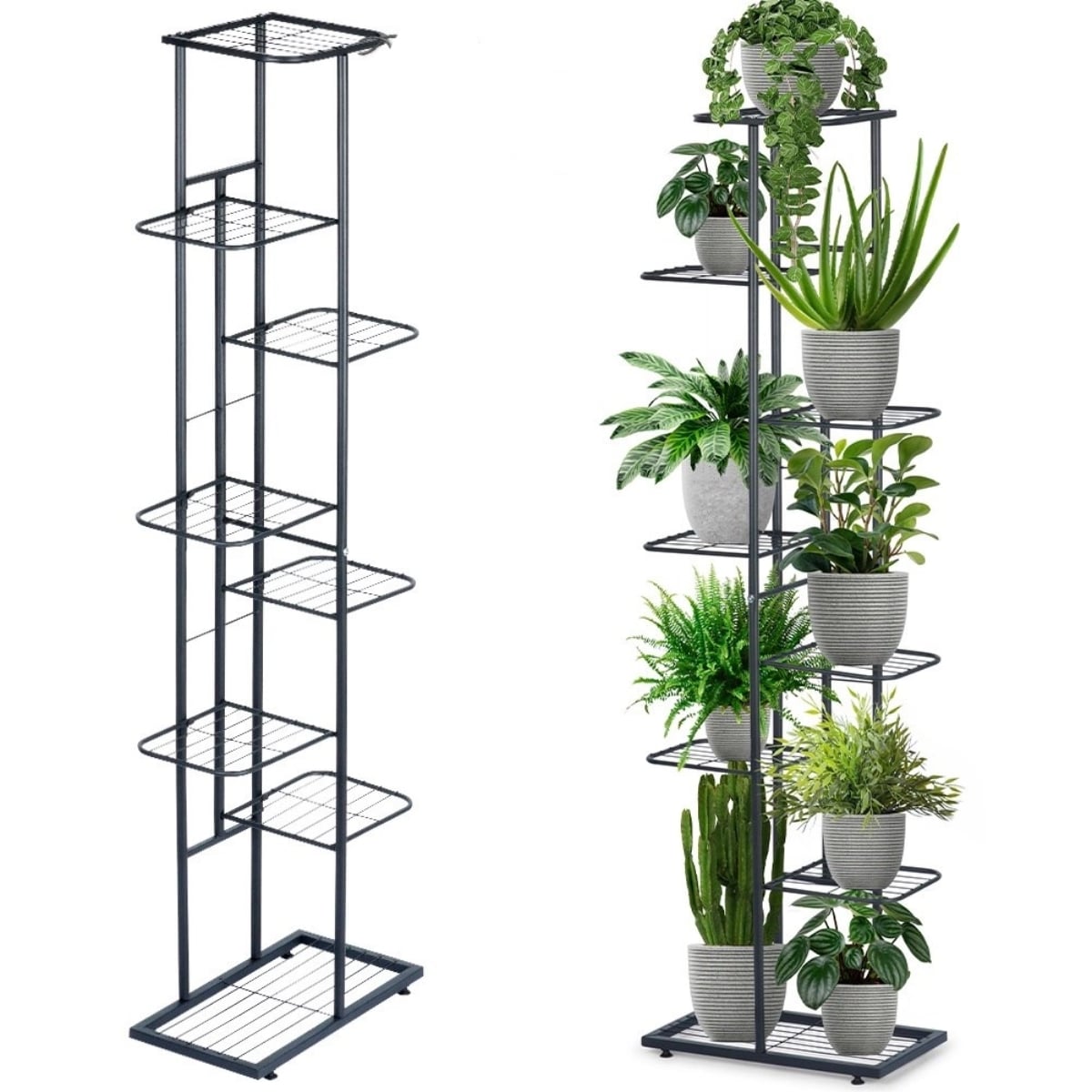 Kwietnik metalowy 142 cm czarny 8-poziomowy stojak na kwiaty i dekoracje Vilde