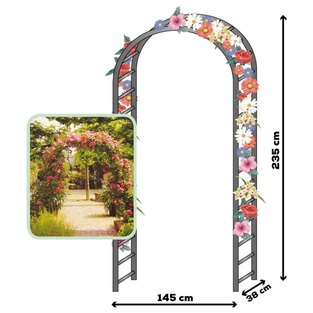 Pergola ogrodowa 145x235 cm metalowa w formie łuku na rośliny pnące Vilde