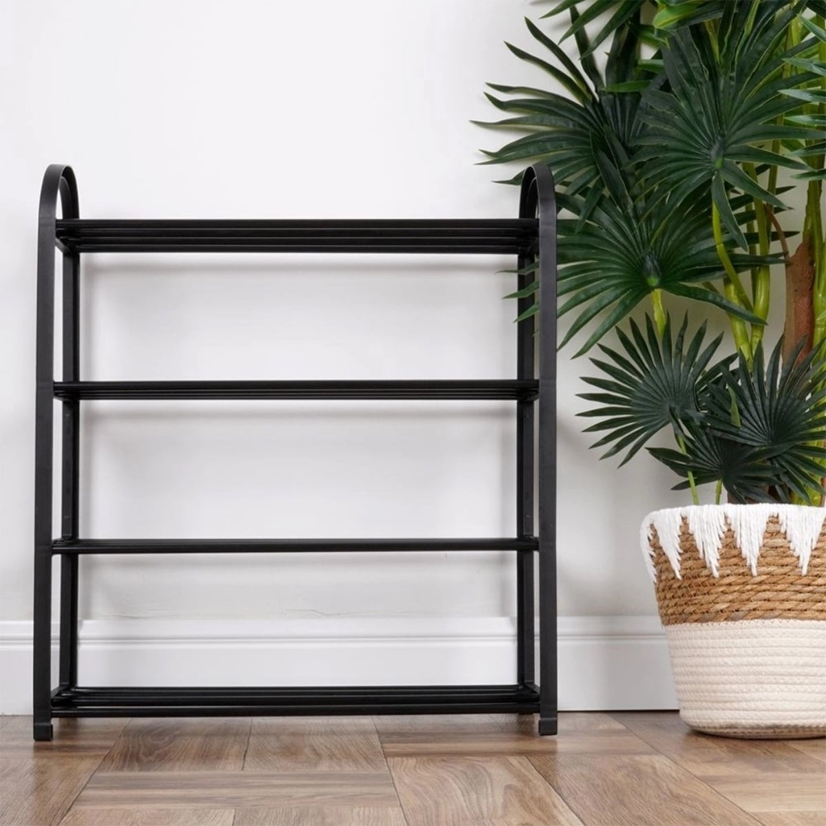 Regał na buty 49,5x18,5x56,5 cm półka metalowa czarna 4-poziomowa Orion