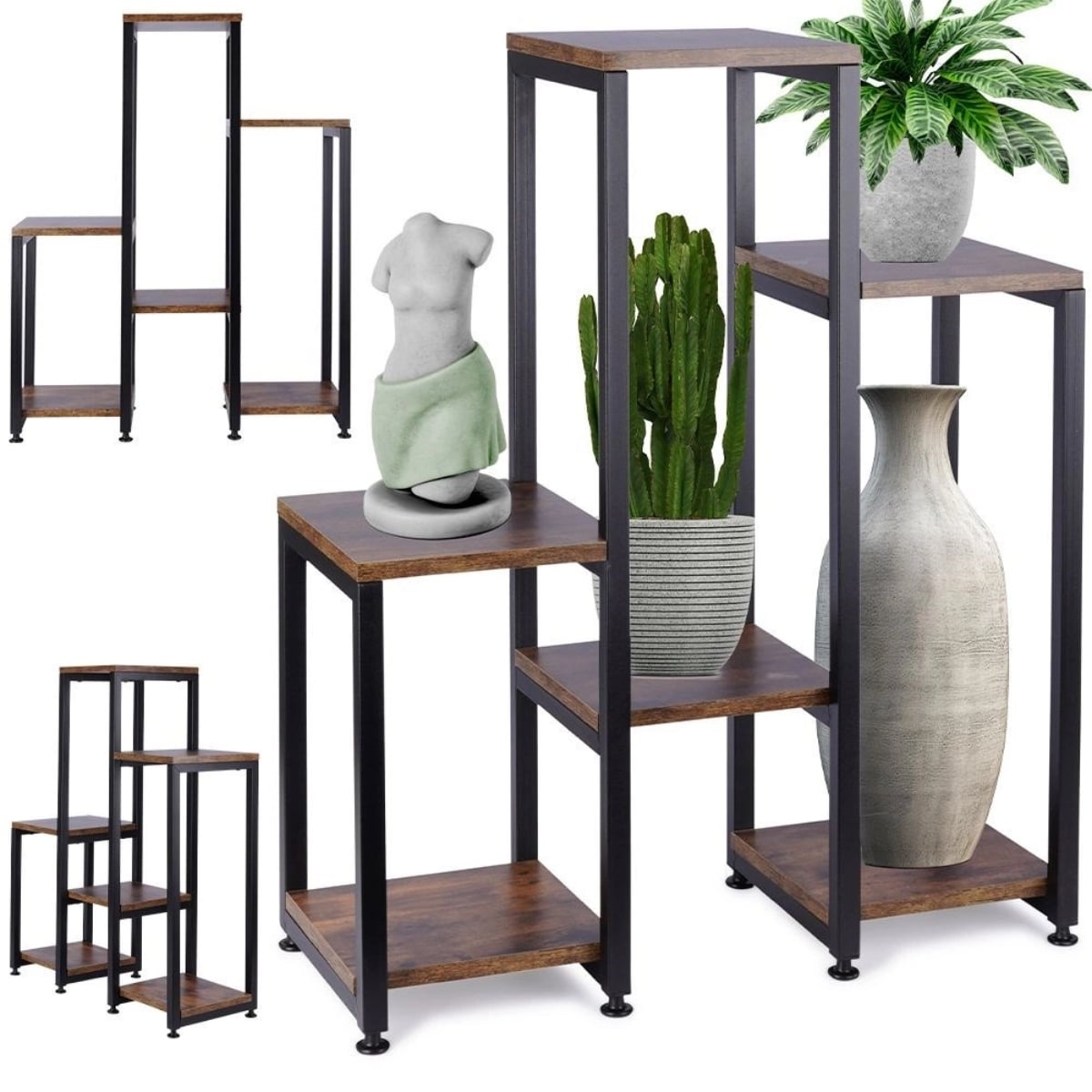 Kwietnik metalowy 80 cm czarny 6-poziomowy stojak na kwiaty i dekoracje Vilde