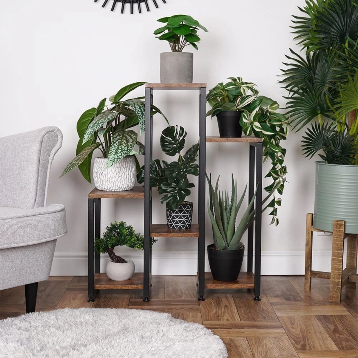 Kwietnik metalowy 80 cm czarny 6-poziomowy stojak na kwiaty i dekoracje Vilde