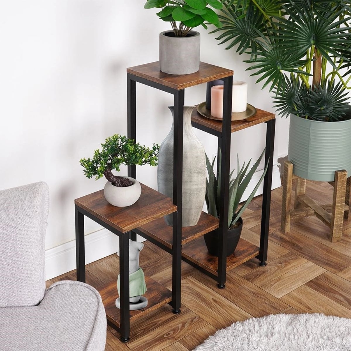 Kwietnik metalowy 80 cm czarny 6-poziomowy stojak na kwiaty i dekoracje Vilde