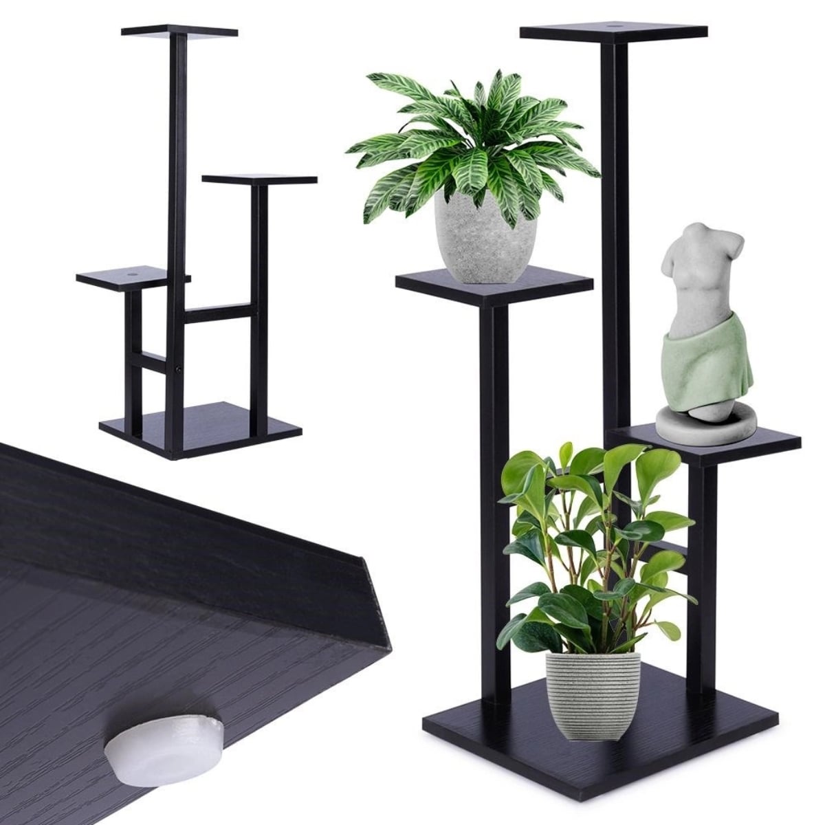 Kwietnik metalowy 84 cm czarny 4-poziomowy stojak na kwiaty i dekoracje Vilde