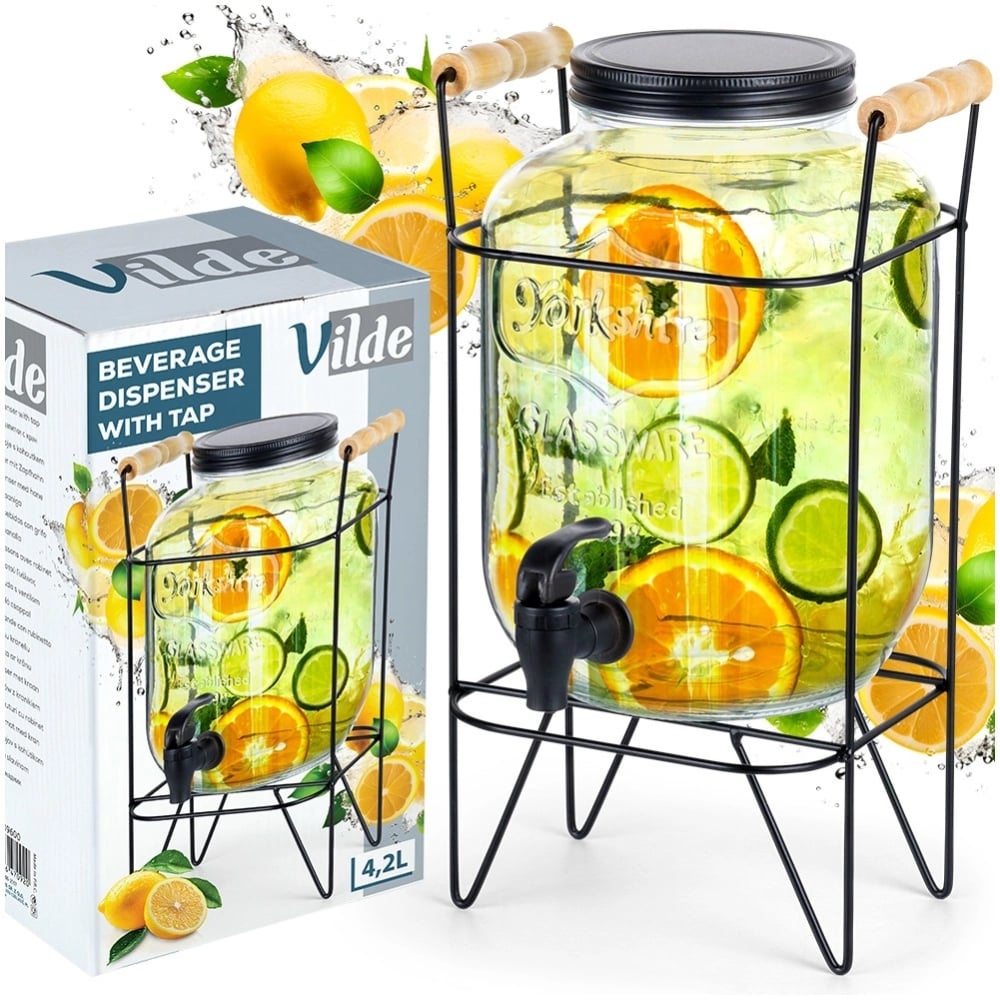 Słój szklany z kranikiem 4.2 L z czarnym stojakiem do lemoniady napojów wody Altom Design