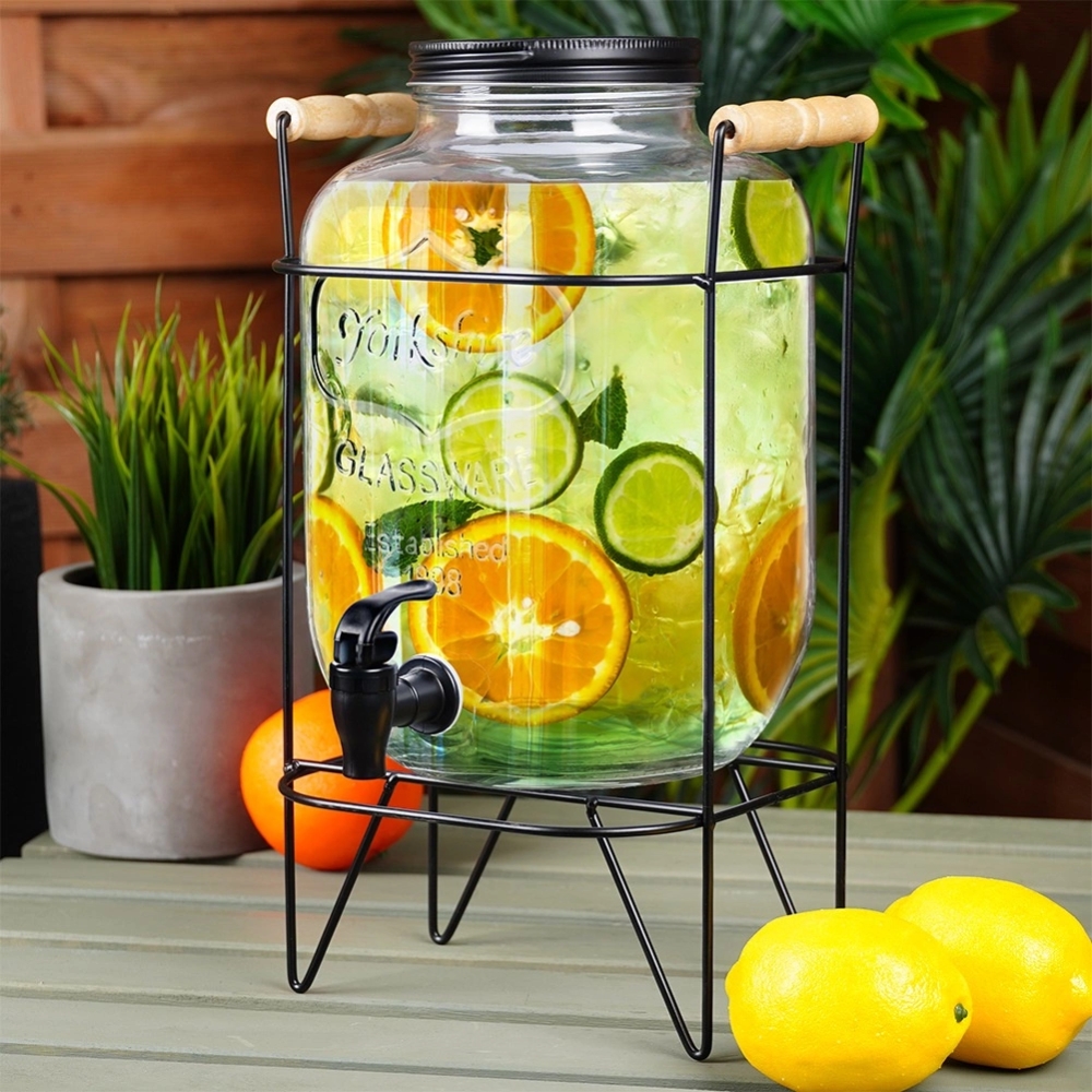 Słój szklany z kranikiem 5.5 L z czarnym stojakiem do lemoniady napojów wody Vilde