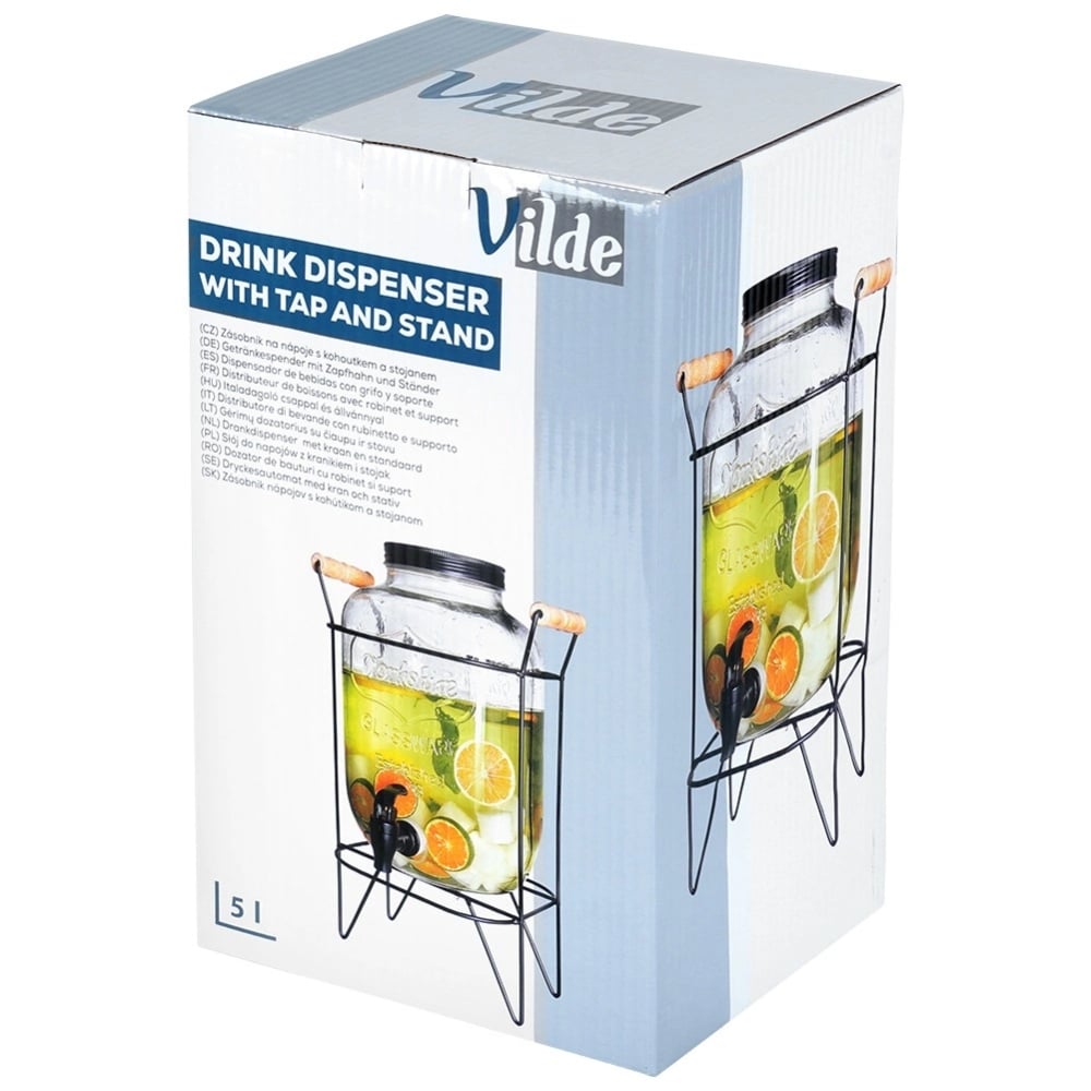 Słój szklany z kranikiem 5.5 L z czarnym stojakiem do lemoniady napojów wody Vilde