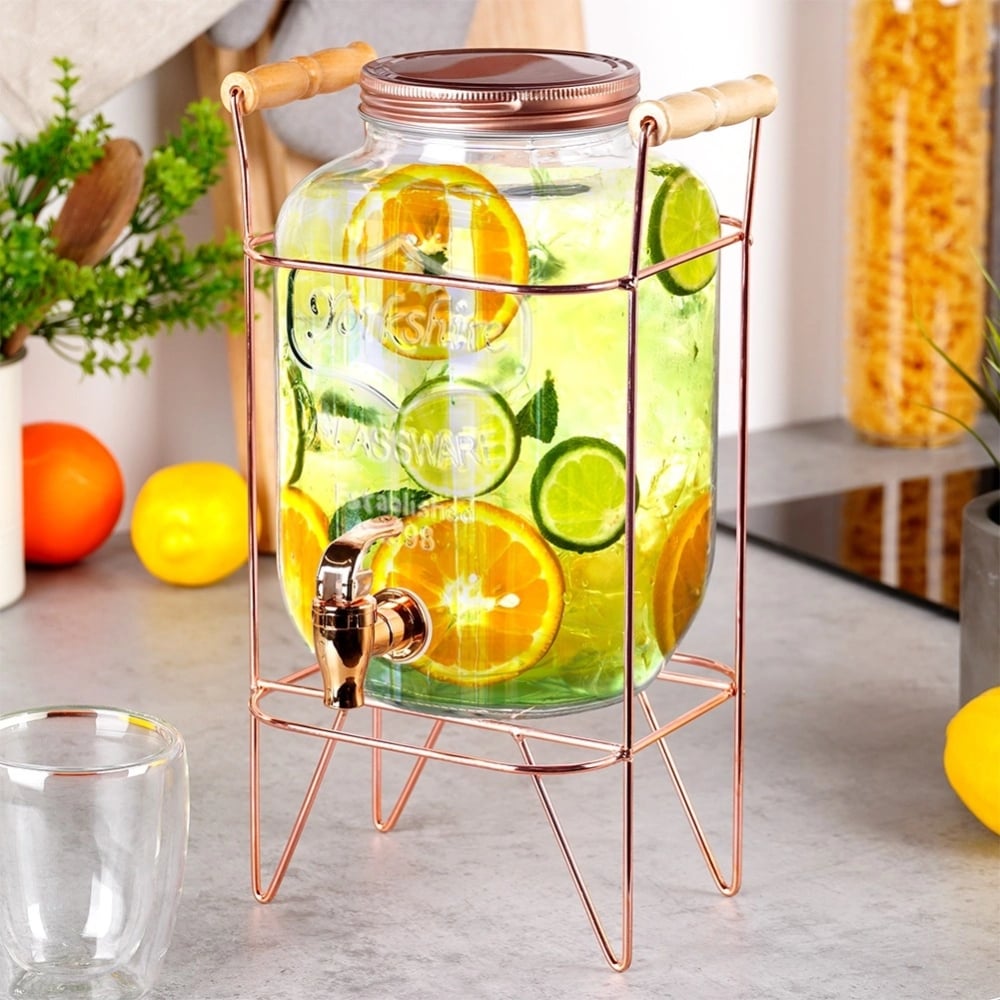 Słój szklany z kranikiem 4.2 L z złotym stojakiem do lemoniady napojów wody Vilde
